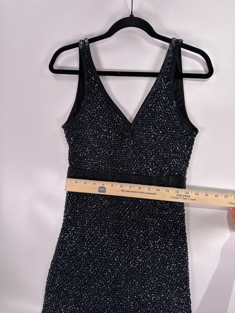 Mac Duggal Black Beaded Art Deco V-Neck Mini Dress 6 - Picture 9 of 11